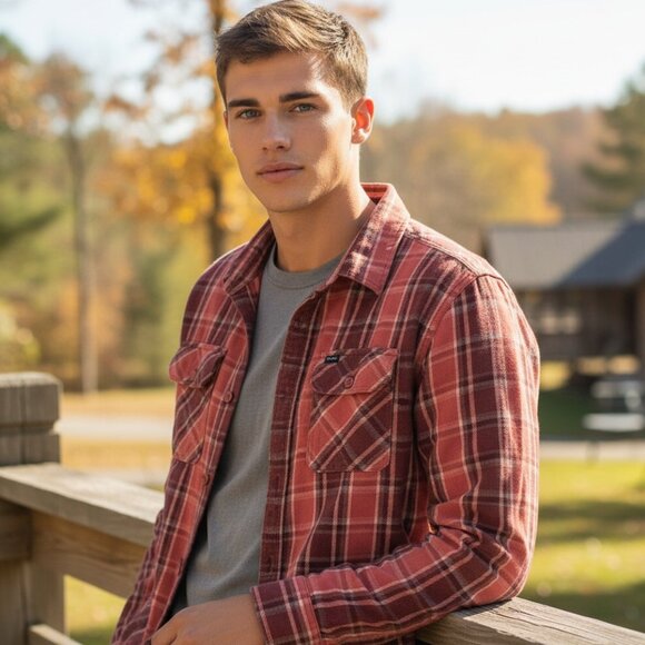 RVCA Other - RVCA That'll Work Plaid Flannel Button Down Shirt XXL Shacket Red